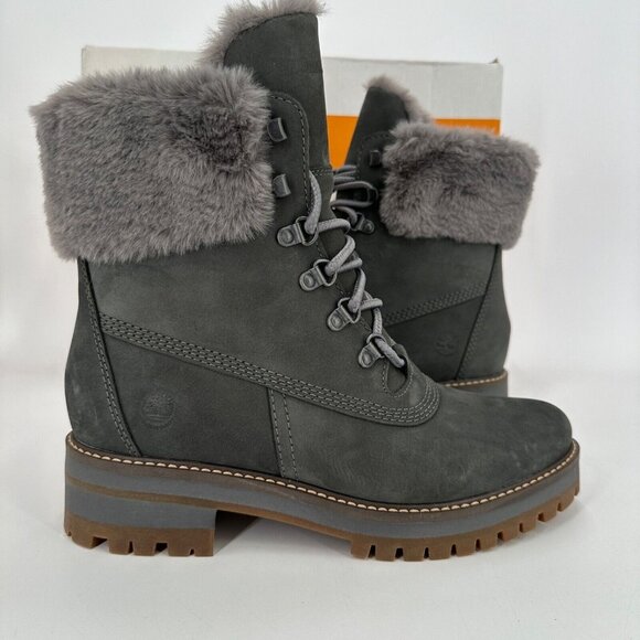 Timberland Women's Courmayeur 6" Waterproof Warm-Lined Boots sz 7.5 Grey Nubuck - Picture 4 of 8